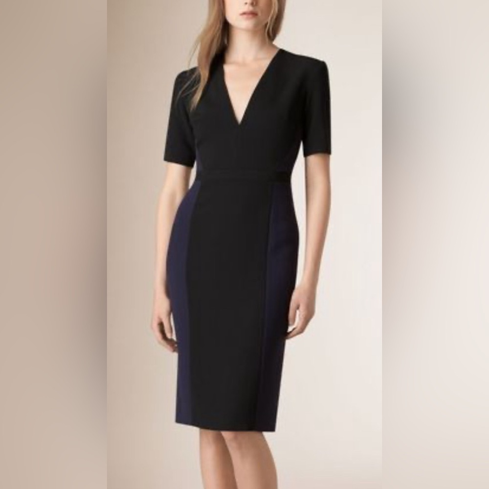 Burberry LONDON women navy blue black sheath pencil dress NWT
